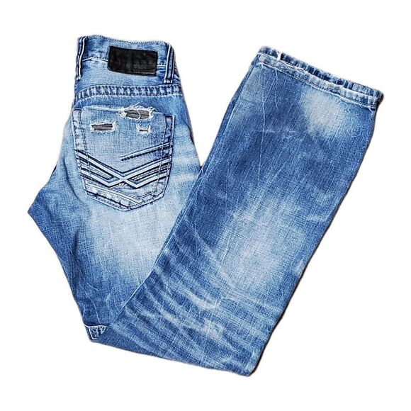 BKE Carter Teens Sz 26R Button Fly Denim Blue Jeans Factory Distressed Destoryed - Picture 2 of 11